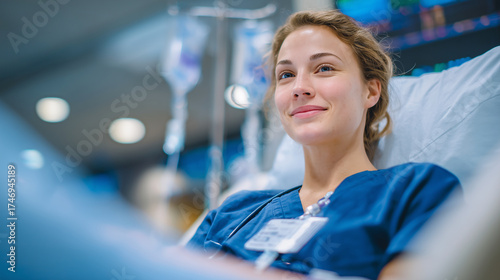 Side view of nurse adjusting IV tubing beside hospital bed, sterile instruments, smooth lighting emphasizing focus and compassion Free Download Side view of nurse adjusting IV tubing beside hospital bed, sterile instruments, smooth lighting emphasizing focus and compassion - GFXLoad