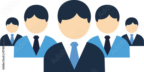 Business team with leader icon in flat style