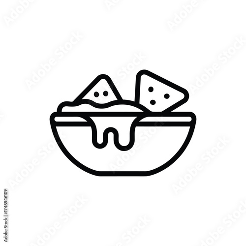 Simple line art icon of nachos with cheese dip