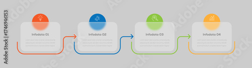 Vector infographic and neomorphic design of options or steps. 4 steps infographic layout with business icons and text for websites and applications. 