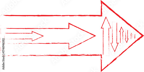 Red abstract arrow pointing right with multiple direction layers