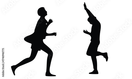 Black vector silhouettes illustrate the evolution of people in dance, sport, and running, capturing the passion and art of the dancing girl, couple, and team