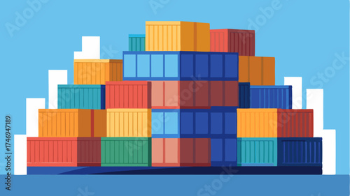 A stack of standardized shipping containers optimized for efficient distribution and logistics in modern manufacturing.