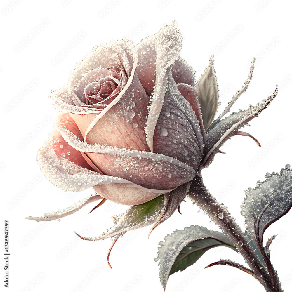 Fototapeta premium Frosted Rosebud with Delicate Textures, Isolated PNG