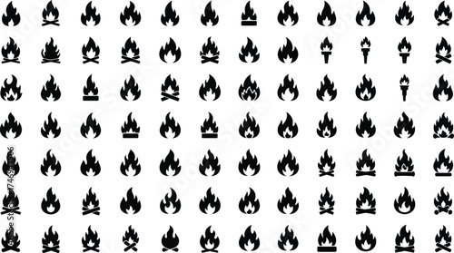 Fire Flames Black Silhouette Seamless Pattern Different Styles Firewood Bonfire Torch
