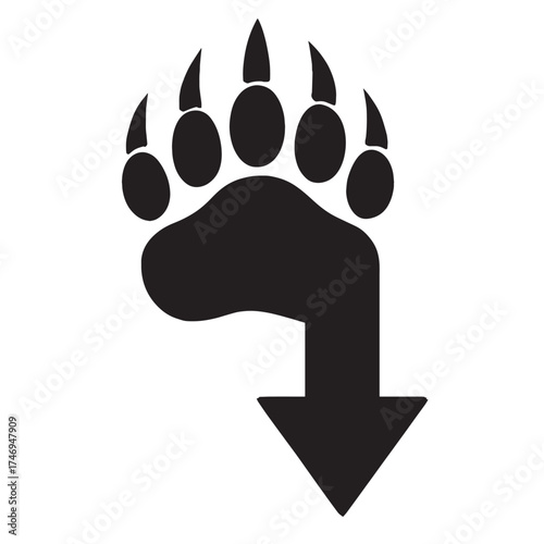 Black bear paw print with downward pointing arrow graphic claw animal