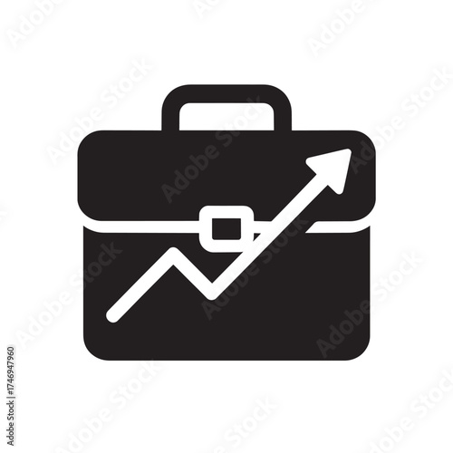 Black briefcase with upward trending graph and arrow icon business finance