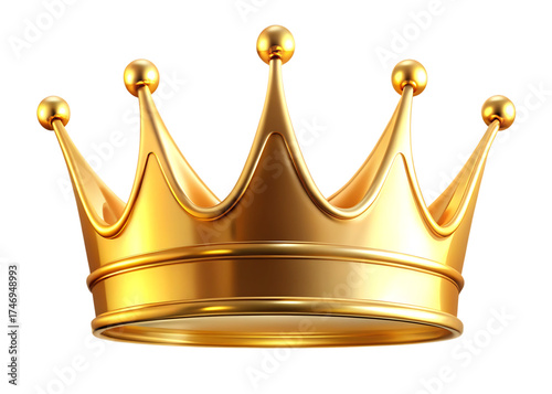 A gleaming regal golden crown with five prominent points and a polished reflective surface against a stark black background