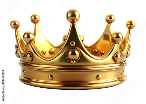 A majestic golden royal crown adorned with spherical ornaments on a dark background
