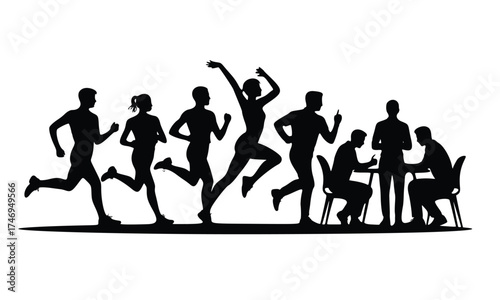 Silhouettes of a group of people walking  the evolution of human sport and dance passion