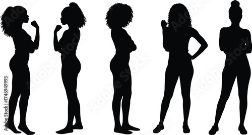 Silhouettes of people standing, casual poses, arms crossed, hands on hips, gesture, posture, body language, lifestyle, design, art
