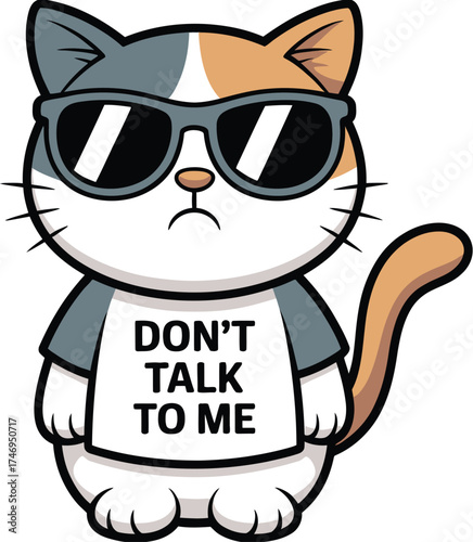 Angry cat wearing sunglasses and “Don't Talk to Me" on transparent background, t-shirt design or sticker ready to print