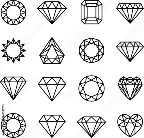 Collection of diverse diamond gemstone cut illustrations