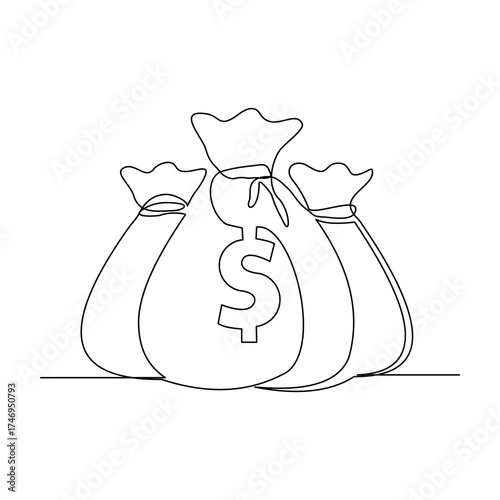 Continuous line drawing of money bag sack single one line art editable stroke of finance bank money storage and investment. Vector illustration	