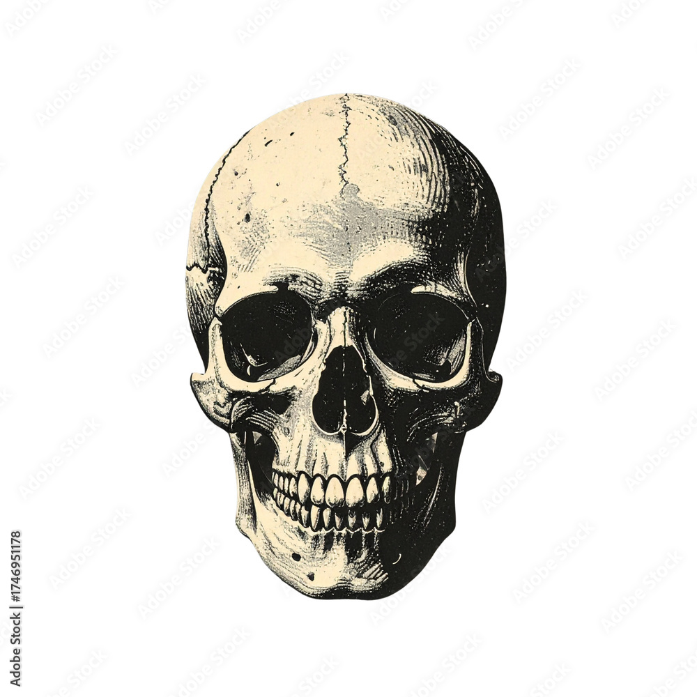 Fototapeta premium Untitled design - Сlipping from a black and white vintage magazinje elements, halftone scull (3)