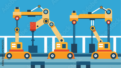 An overview of an automotive manufacturing assembly line illustrating robotic arms assembling vehicles in a hightech factory setting.