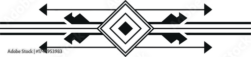 Isolated decorative tribal ornament with arrows in monochrome on white layout
