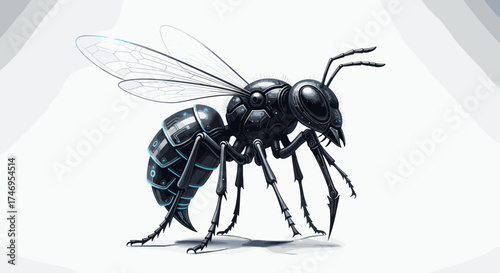 Detailed illustration of a winged ant on a clean white background showcasing its intricate anatomy and delicate wings.