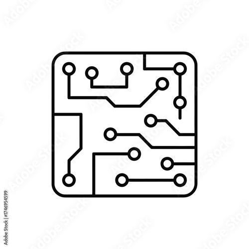 Stylized circuit board icon with connected nodes