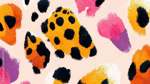 Colorful animal print pattern with abstract shapes