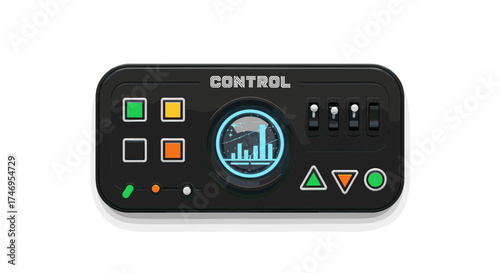 Electronic Control Panel with Illuminated Display and Buttons.