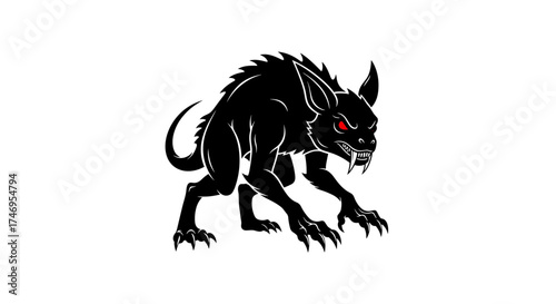 Fierce mythical beast illustration on white background.