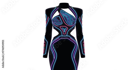 Futuristic Black Dress with Neon Accents.