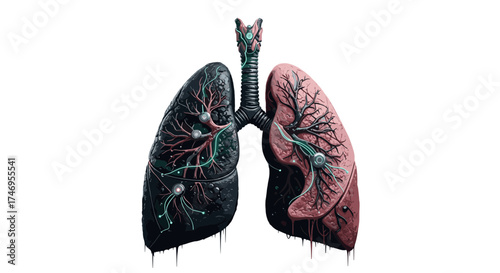 Healthy Versus Diseased Lungs Anatomical Illustration.