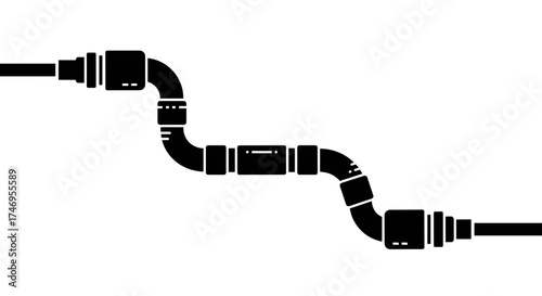 Industrial pipe connection silhouette on a white background.
