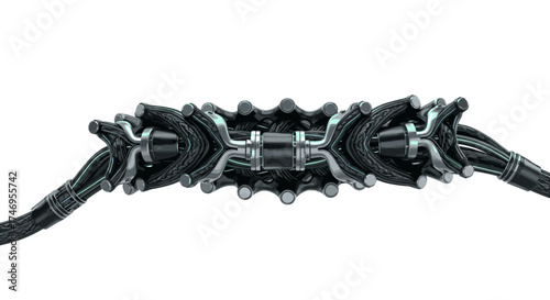 Intricate Cybernetic Spine with Advanced Wiring and Connectors.