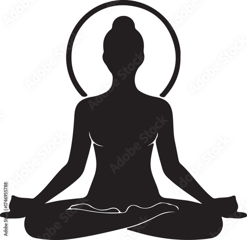 Black Silhouette Yoga Lotus Pose with Halo