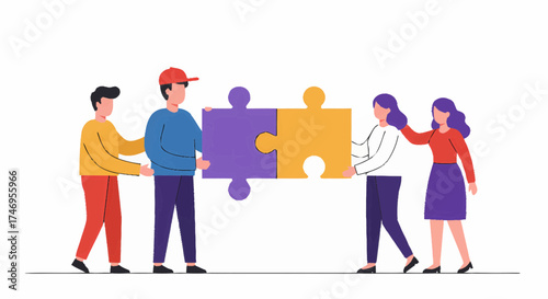 A group of people collaborating to assemble puzzle pieces together