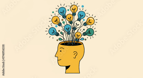 Creative Ideas Emerging from a Person's Mind in a Vibrant Illustration