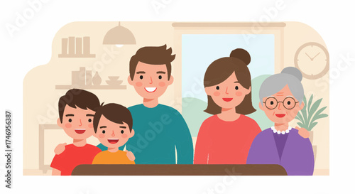 Family gathering in a cozy home environment with multiple generations together