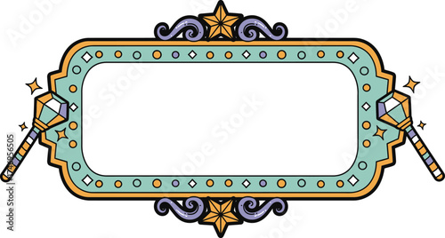 Ornate Retro with Stars, Wands, and Decorative Accents on a White Background