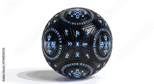 Mystical Orb with Runes and Intricate Designs on White Background.