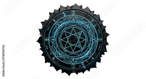 Mystical Magic Circle with Glowing Blue Lines and Symbols.