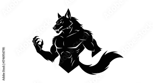Powerful Werewolf Silhouette Illustration with Muscular Physique.
