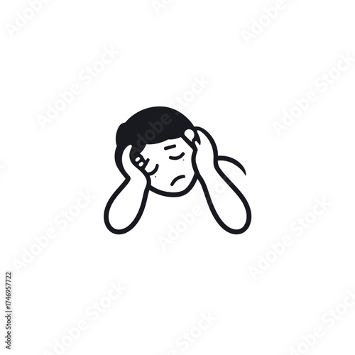 A stylized cartoon drawing of a person with a bandage on their head, holding their head with both hands, appearing stressed or in pain.