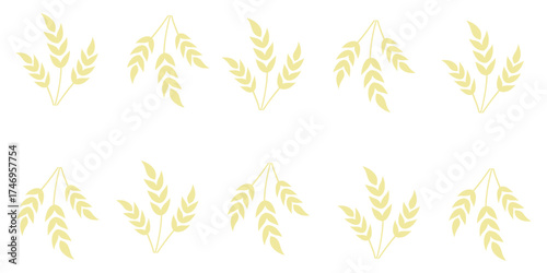 wheat ears isolated on white. Golden ears of wheat vector illustration. corn, rye, pattern.  leaf, feather, wreath, tree, pen, flower, silhouette, bird,