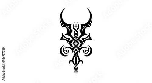 Tribal Tattoo Design with Crescent Moon and Intricate Patterns.