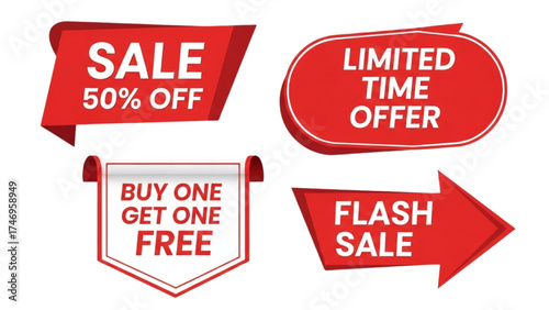 Vintage Sale Stickers – Retro Red and White Price Tags and Discount Labels