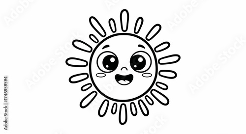 Cheerful sunshine face illustration radiating positivity and joy, perfect for kids' designs and cheerful projects, originally a scalable graphic