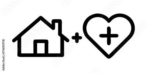 Hospital icon. House and heart shape. Editable stroke. Vector illustration design.Cardiology healthcare service RGB color icon. Hand holding house with heart. Cardiovascular hospital. Isolated vector
