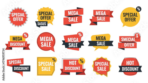 Vintage Sale Stickers – Retro Red and White Price Tags and Discount Labels