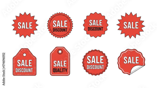 Vintage Sale Stickers – Retro Red and White Price Tags and Discount Labels
