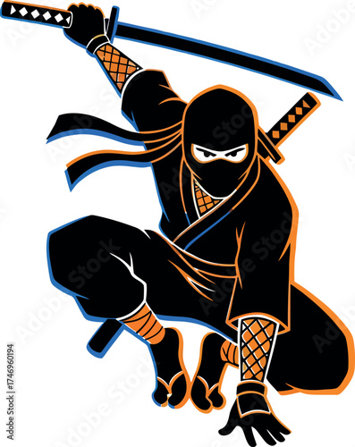 Ninja Warrior Vector Art with Swords