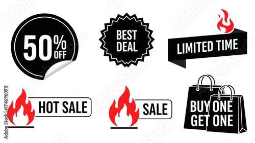 Vintage Sale Stickers – Retro Red and White Price Tags and Discount Labels