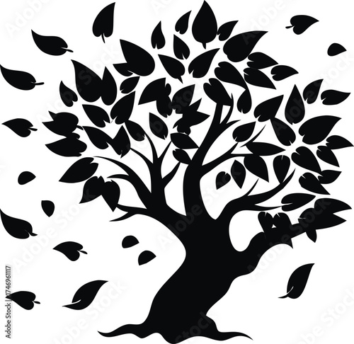 Vibrant autumn tree shedding colorful leaves isolated on white background isolated on transparent background