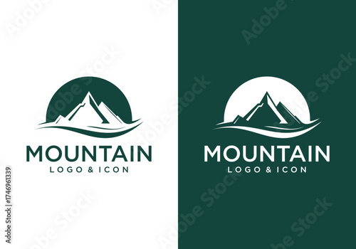 mountain logo icon vector design with abstract waves
